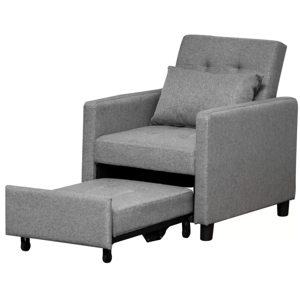 Image of HOMCOM 3-In-1 Chair Bed, Convertible Sleeper Chair with Adjustable Backrest, Pillow and Footrest for Living Room, Grey
