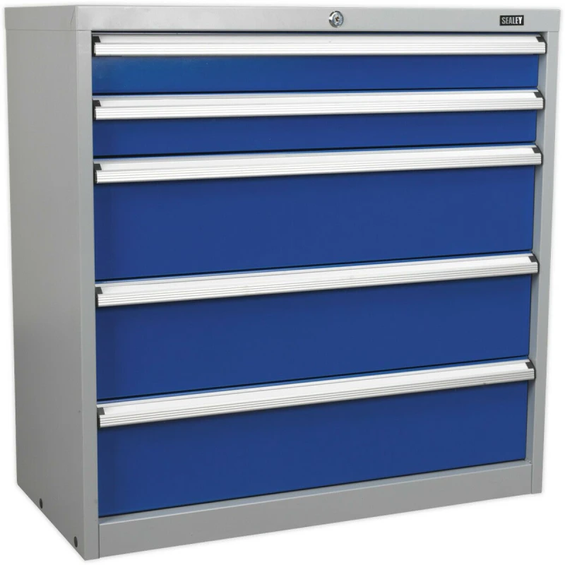 Image of Loops 5 Drawer Industrial Cabinet - 900 x 450 x 900mm - Heavy Duty BB Drawer Slides Multi