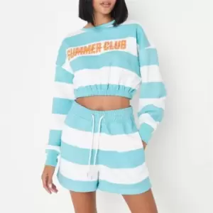 Missguided Striped Summer Club Crop Sweatshirt - Blue