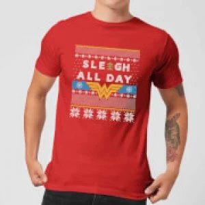 Image of Wonder Woman 'Sleigh All Day Mens Christmas T-Shirt - Red - XXL