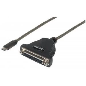 Image of Manhattan USB-C to Parallel DB25 Printer Converter 1m Full Speed (12 Mbps) IEEE 1284 Male to Female Black Blister