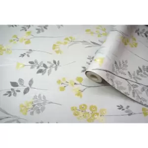 image of Holden Decor Statement Farley Grey & Yellow Floral Smooth Wallpaper