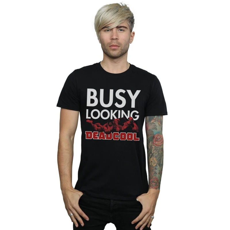Image of Marvel Marvel Men Deadpool Busy Looking Deadcool T-Shirt in Black Size: Small Black S Male 5059308631213