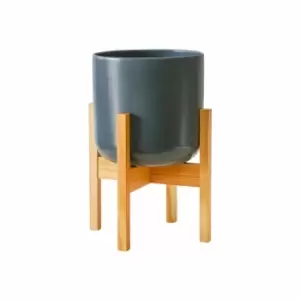 Image of Ivyline Lisbon Pot And Stand Charcoal - D20.5Cm