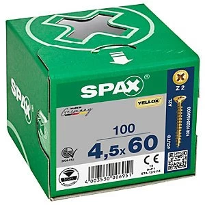 Image of Spax Pz Countersunk Yellox Screws - 4.5x60mm Pack Of 100
