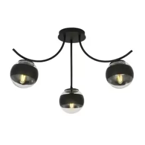 Image of Boston Black Multi Arm Globe Ceiling Light with Clear,Black Glass Shades, 3x E14