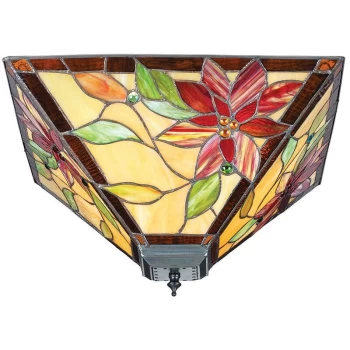 Image of Interiors Lelani - 2 Light Medium Ceiling Flush Light Tiffany Style Glass, E27