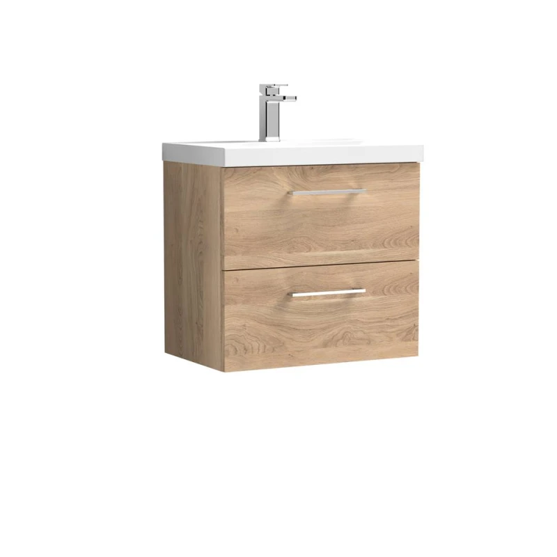 Image of Balterley Bathroom Wall Hung 2-Drawer Vanity & Basin, Bleached Oak, 600mm in Brown Brown Unisex