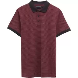 image of French Connection Micro Stripe Jersey Polo Shirt - Rhubarb Red/Utility Blue