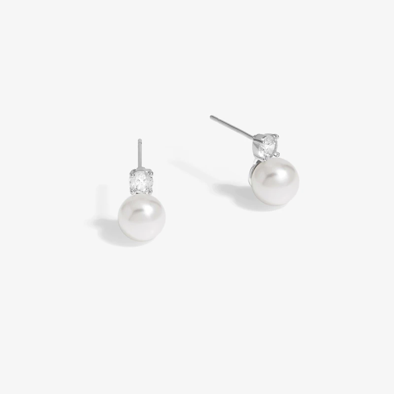 Image of Jon Richard Mini Cubic Zirconia Stud And Pearl Earrings Silver female