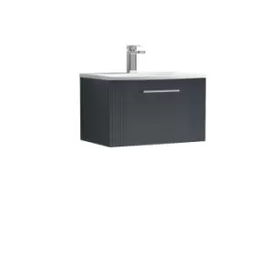 image of Nuie Deco 600mm Wall Hung Single Drawer Vanity & Basin 4 - Satin Anthracite