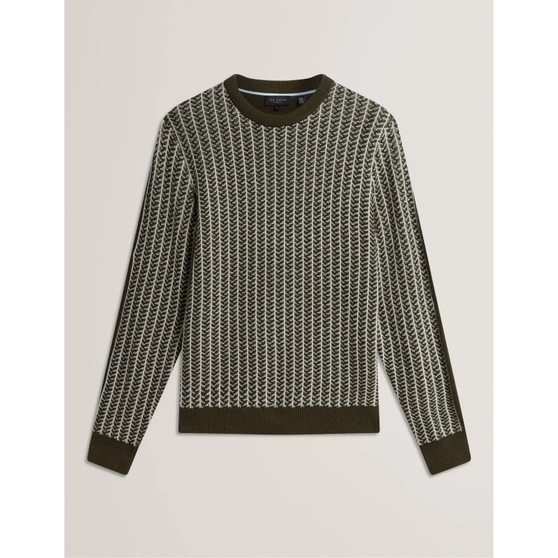 Image of Ted Baker Mens Textured Crew Sweatshirt Olive male S (2)