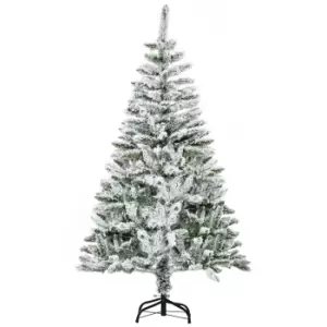 image of HOMCOM 5 Foot Snow Flocked Artificial Christmas Tree Xmas Pine Tree with 358 Realistic Branches, Auto Open and Steel Base, Green