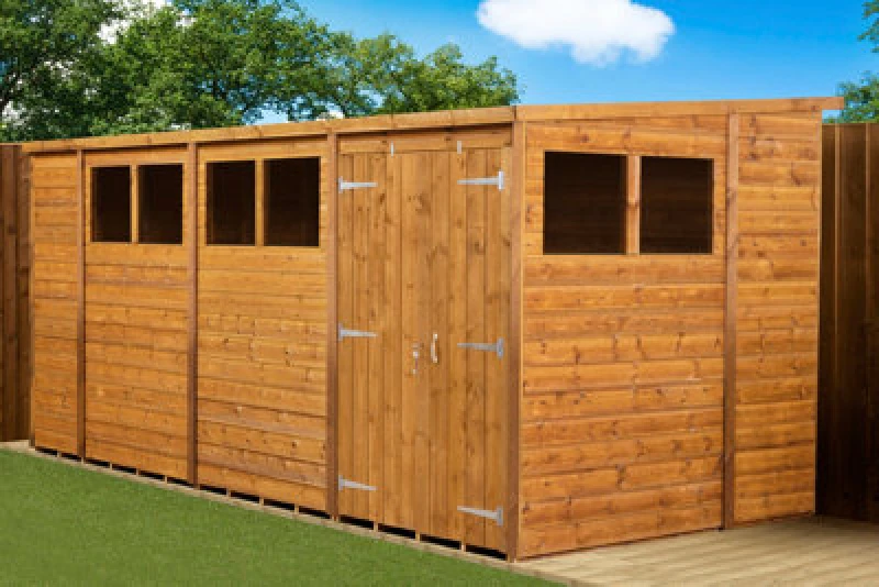 Image of Empire Sheds Empire Modular Pent 14X6 Dipped Treated Tongue And Groove Wooden Garden Shed Double Door & Windows (14' X 6' / 14ft X 6ft) (14X6)