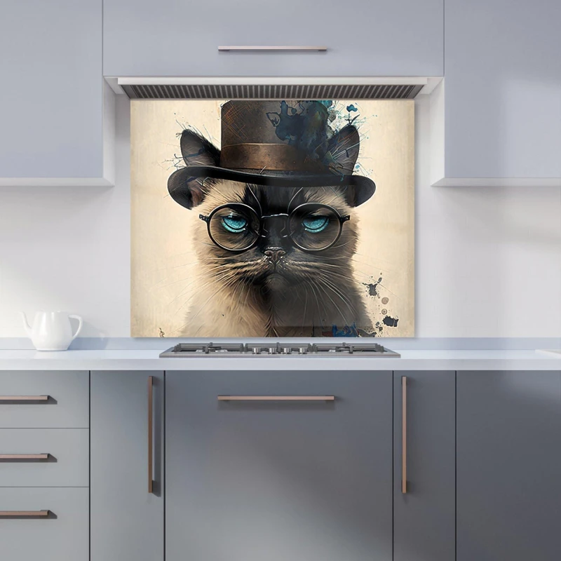 Image of Warren Reed - Designer Siamese Cat Splashart Kitchen Splashback Size: 600mm x 750mm Multicolor Unisex 600mm x 750mm