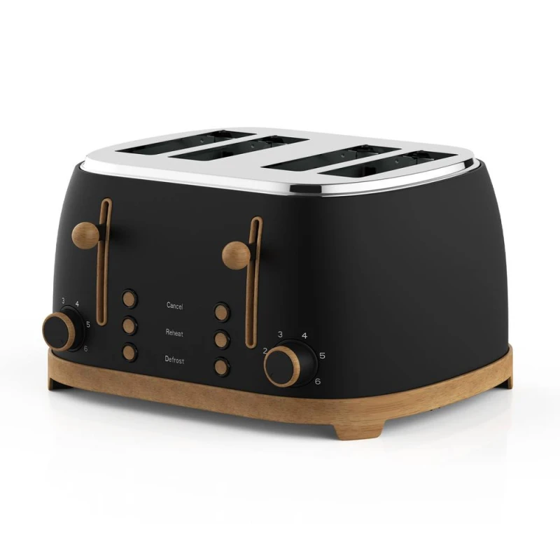 Image of Geepas NordiQ 4-Slice Toaster Wood Effect 850W Dual Control in Black Unisex
