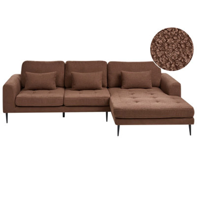 Image of Beliani Corner Sofa 3 Seater Flam Boucle Brown Left Hand
