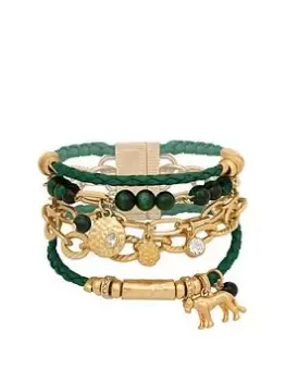 image of Bibi Bijoux Green 'Lioness Spirit' Layered Bracelet, Green, Women