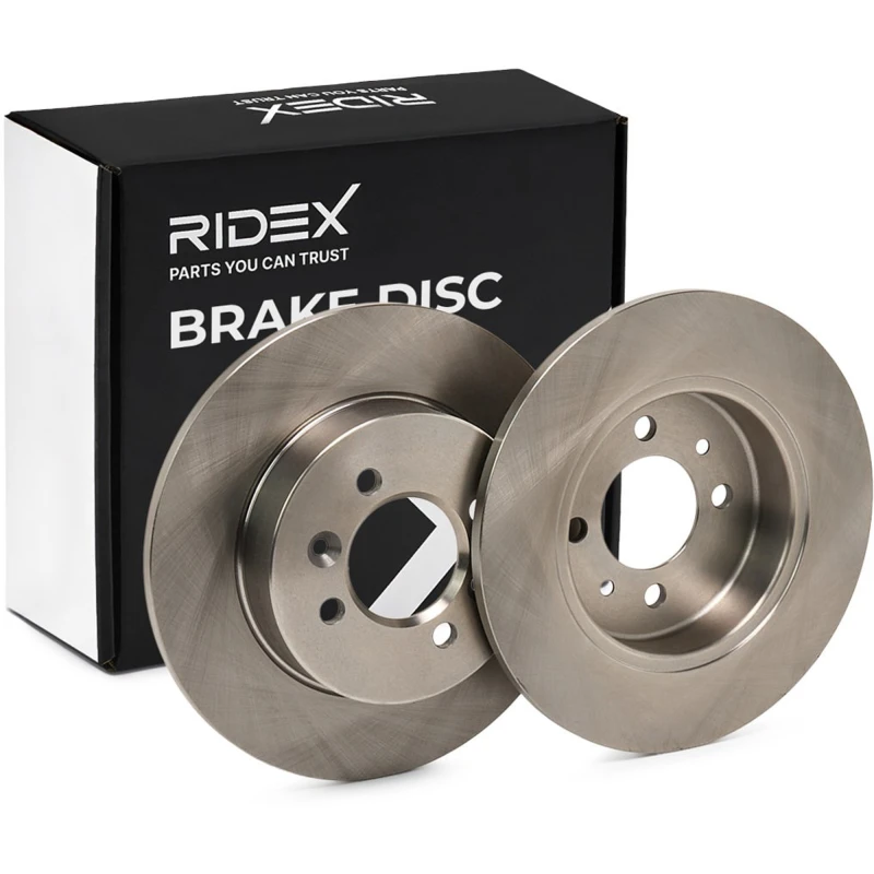 Image of RIDEX 82B0832 Brake disc Rear Axle, solid, Cast Iron, Uncoated, Untreated, without bolts/screws Cast Iron Brake Disc (82)
