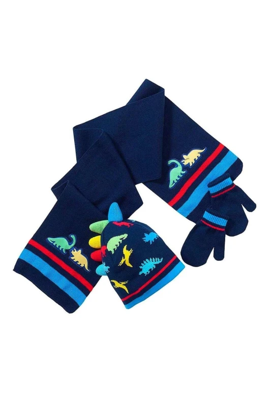 Image of Hats Hats Hats Dinosaur Hat, Scarf & Glove Set Navy male