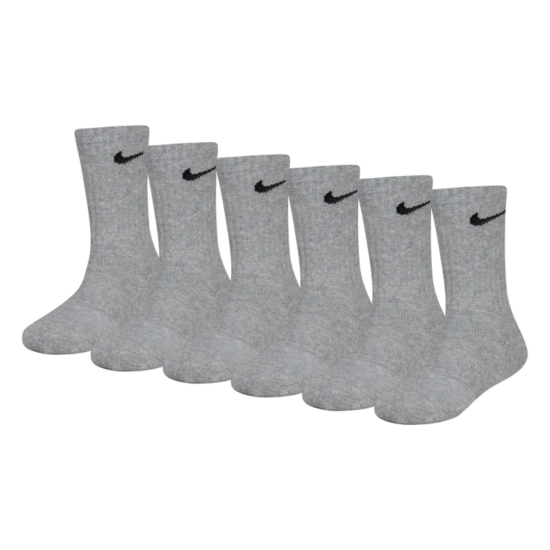 Image of Nike 6Pk Dri-Fit Crew Sock Childs - Grey Grey C8 - C13