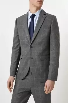 image of Mens Skinny Grey Blue Highlight Check Suit Jacket