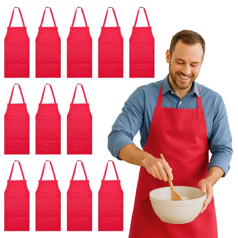Image of Nicola Spring Cotton Kitchen Bib Aprons - One Size - Pack of 12 in Red Red Unisex