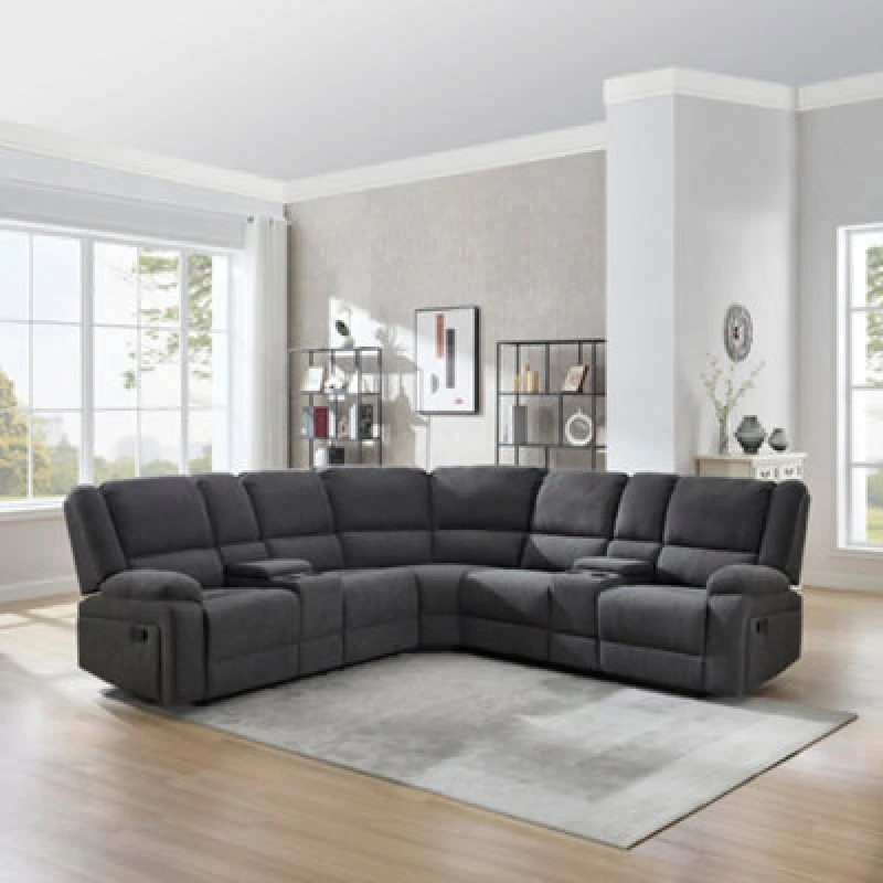 Image of More4Homes Praga Corner Fabric Recliner Sofa in Dark Grey Dark Grey Unisex
