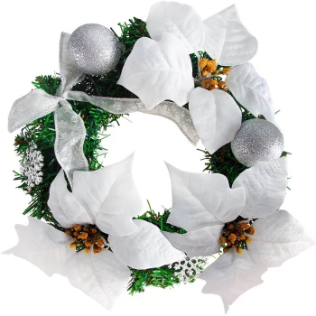 Image of Christmas Wreath Hanging Door Wall Artificial Xmas Decoration Circle Red Bauble White / Silver