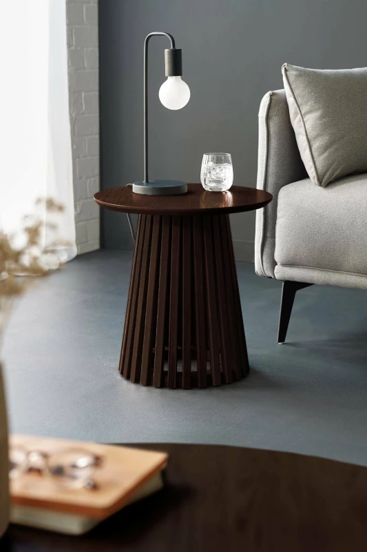 Image of SO'HOME Osric Round Dark Oak Slatted Side Table dark oak wood ONE SIZE