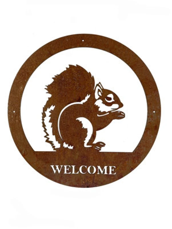 Image of Poppy Forge Squirrel Small Wall Art - With Text - Steel - W29.5 X H29.5cm - Bare Metal/ready To Rust