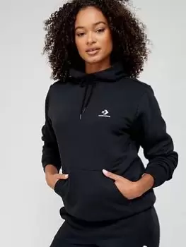 Image of Converse Left Star Chevron Fleece Overhead Hoodie - Black, Size Xxs, Women