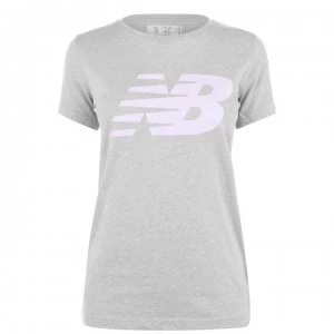 image of New Balance Logo Graphic QT T Shirt Ladies - Grey