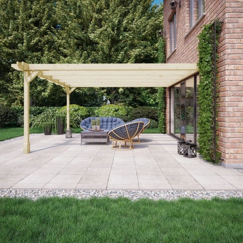 Image of Rutland County Garden Furniture Ltd Wall Mounted Double Premium Pergola, Wood, L300 x W300 x H270cm, Brown in Green Green Unisex