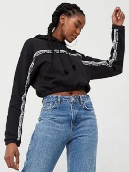 Image of Adidas Originals Cropped Logo Tape Hoodie - Black