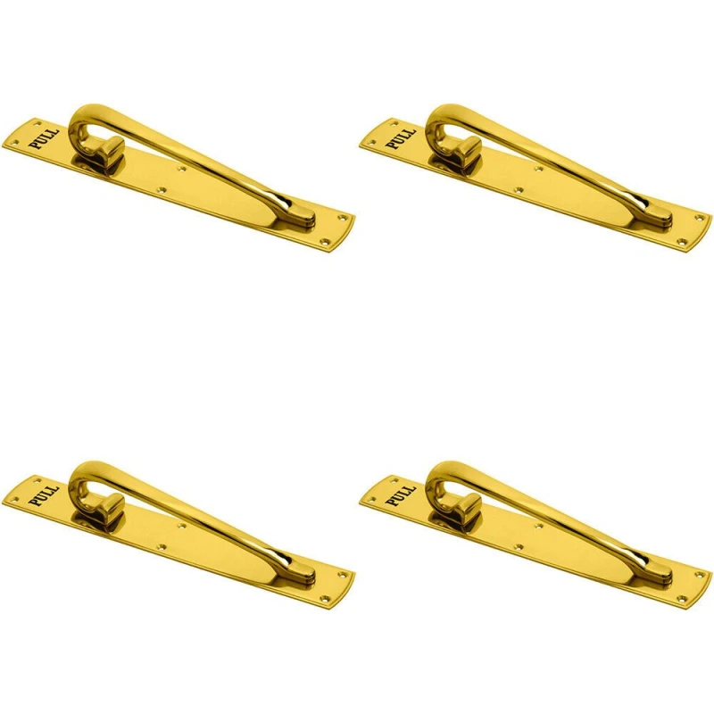 Image of Loops 4x Curved Left Handed Door Pull Handle Engraved with 'Pull' Polished Brass Metallics unisex