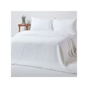 image of Organic Cotton Waffle Blanket/ Throw White, 228 x 228cm - White - Homescapes