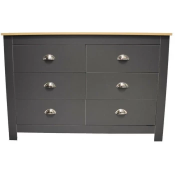 image of Fwstyle - Westbury Traditional 6 Drawer Chest of Drawers - Dark Grey & Light Oak - Dark Grey