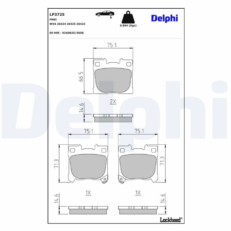 Image of DELPHI Brake pad set DELPHI LP3725