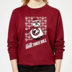 Image of Star Wars Let The Good Times Roll Womens Christmas Sweatshirt - Burgundy - L