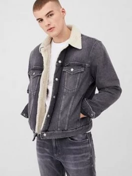 Image of Calvin Klein Jeans Sherpa Foundation Denim Jacket - Grey