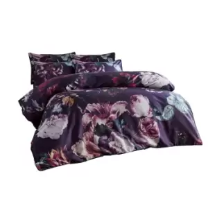 image of Paoletti Cordelia Floral Duvet Cover Set (Double) (Violet)