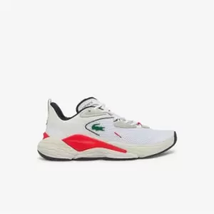 Image of Lacoste Mens Aceshot Textile and Synthetic Trainers Size 10 UK White / Red