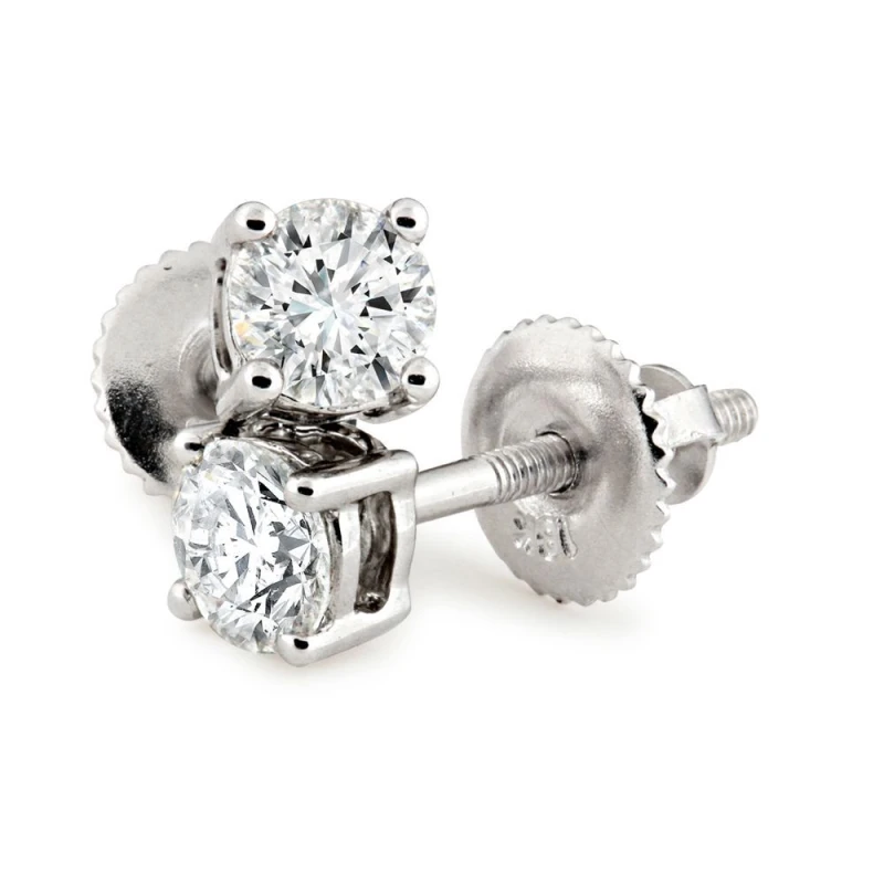 Image of Jewelco London 18ct White Gold Diamond Screw Back Solitaire Stud Earrings 30pts - 18E370-030 Silver female