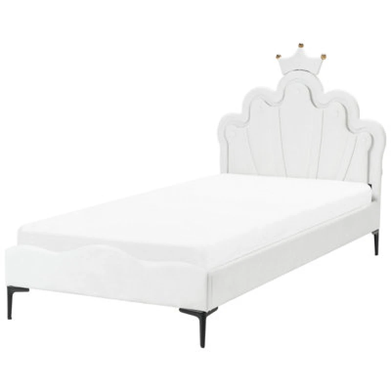 Image of Beliani Kids Bed Crown Velvet Rubian 90 X 200 Cm (Eu Single) With LED Lights White