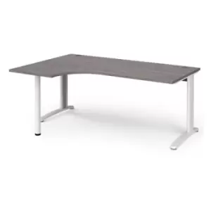 image of TR10 left hand ergonomic desk 1800mm - white frame and grey oak top