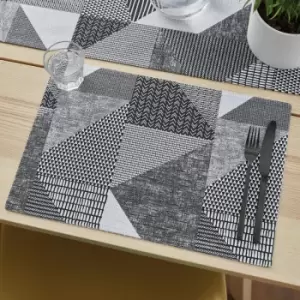 image of Catherine Lansfield Larsson Geo 100% Cotton Table Place Mat, Grey, 2 Pack