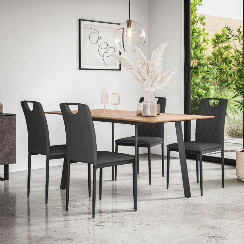 Image of More4Homes Haydon Extending Dining Table And Chairs - Oak Effect Table Top W Black Legs + Monza Linen Dining Chair Set Of 6 (Charcoal)
