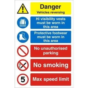 Image of Warehouse Sign 400x600 1mm Plastic Danger vehicles reversing Ref