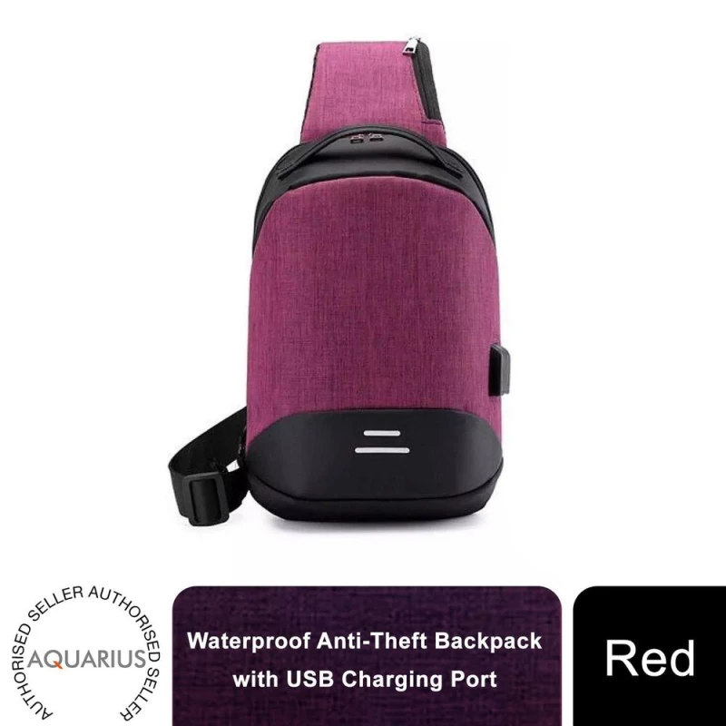 Image of Aquarius Aquarius Waterproof Anti-Theft USB Laptop Backpack - Travel School Bag - Red